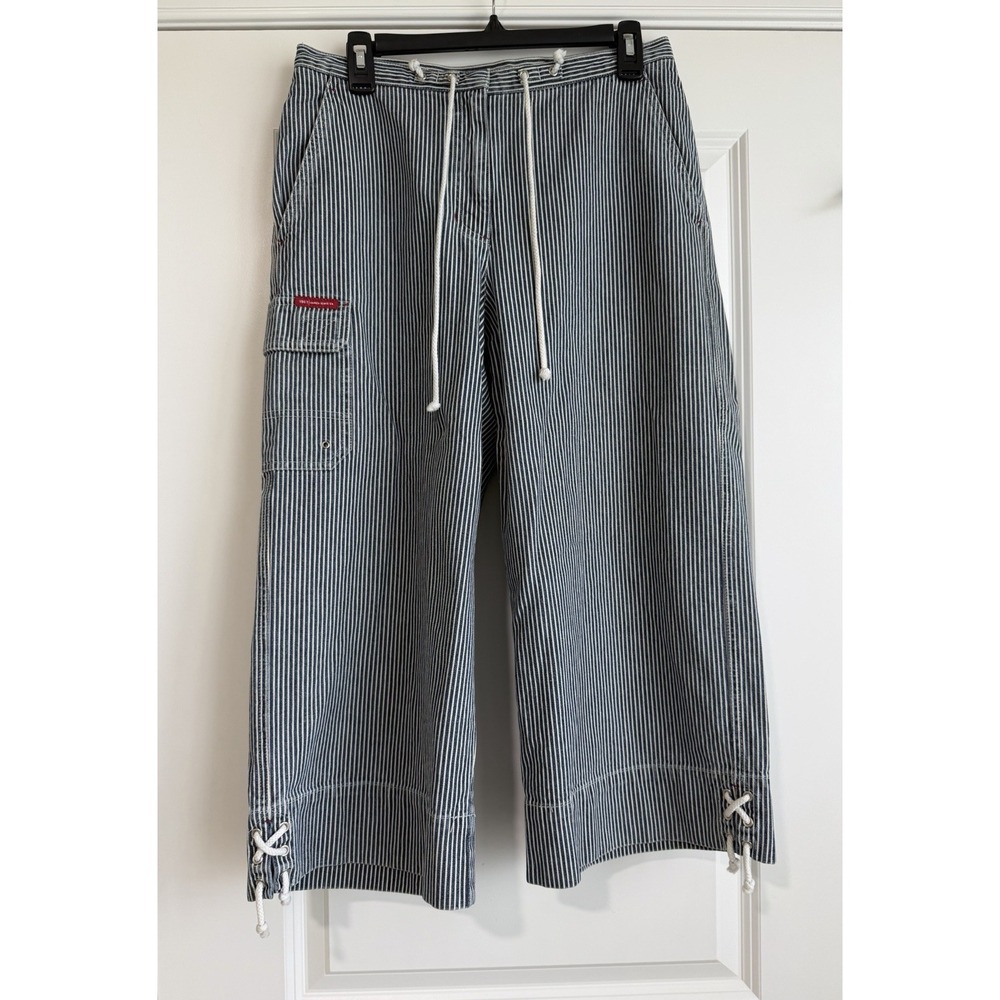 Ralph Lauren Navy & White Striped Cropped Wide-Leg Jeans